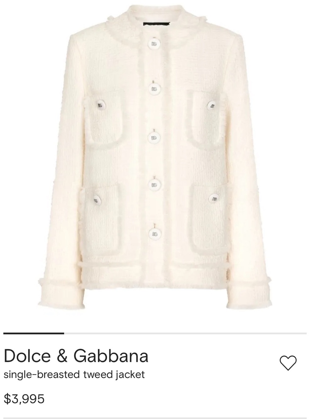 Dolce & Gabbana Cream Tweed Single-Breasted Jacket